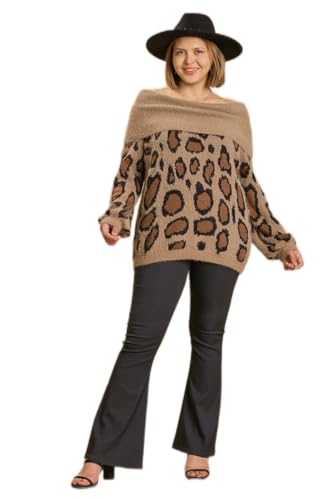 Umgee Animal Print Long Sleeve Off Shoulder Pullover Sweater