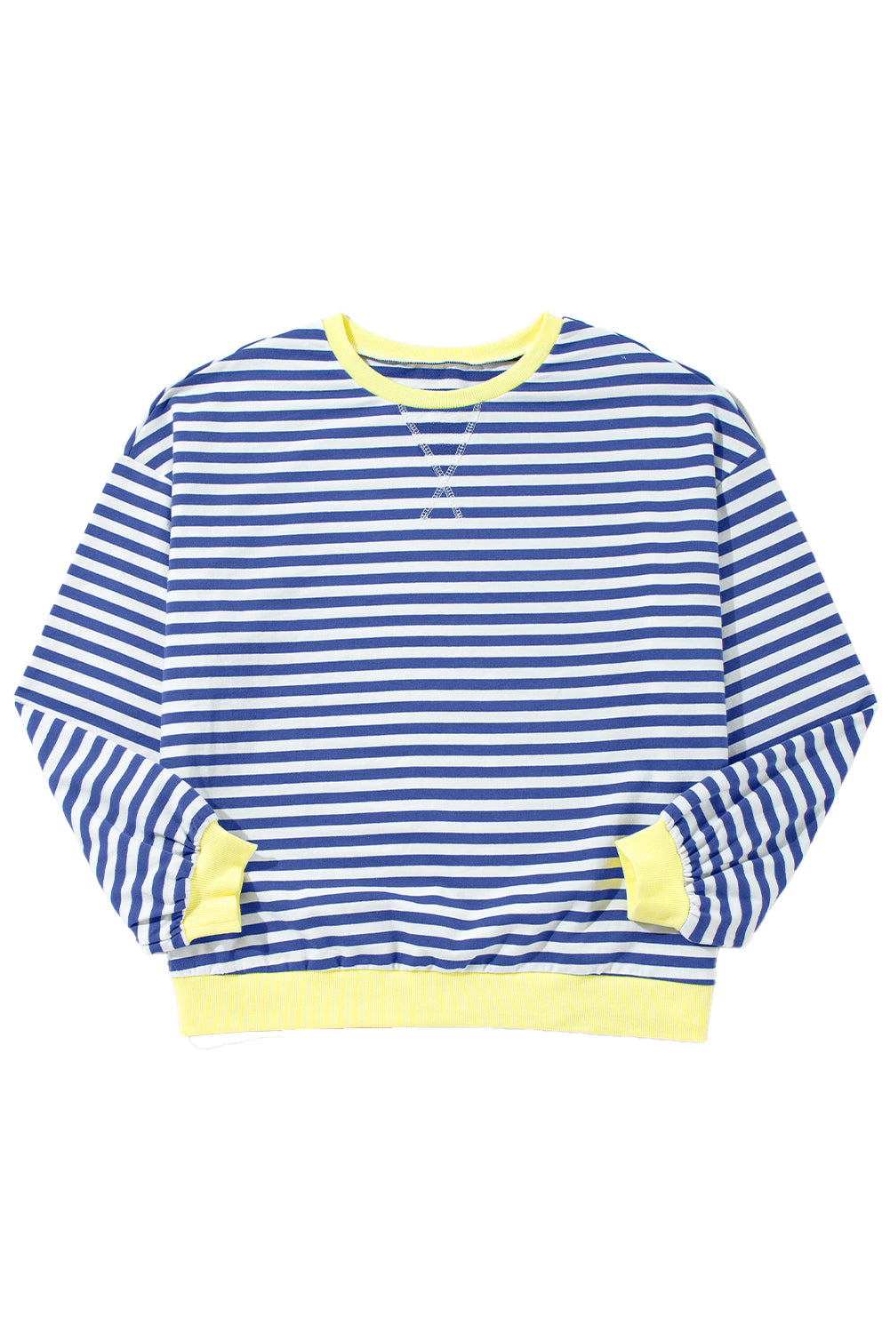 Sky Blue Stripe Contrast Edge Oversized Pullover