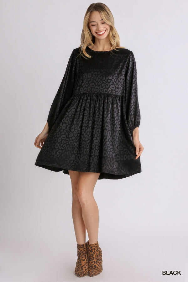 Umgee Animal Jacquard Print Long Sleeve Dress with Keyhole Back