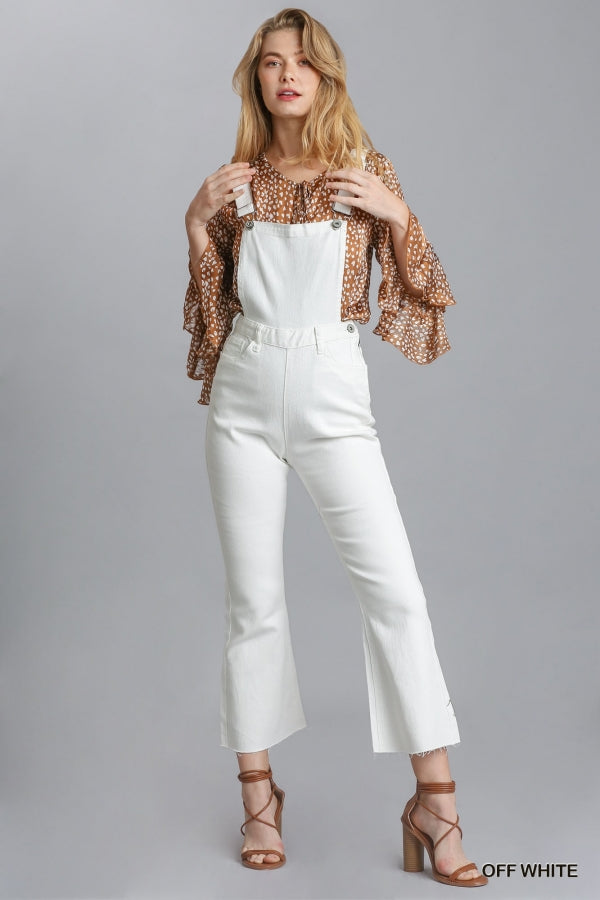 Umgee Adjustable Strap Stretch Denim Overalls with Pockets and Unfinished Hem