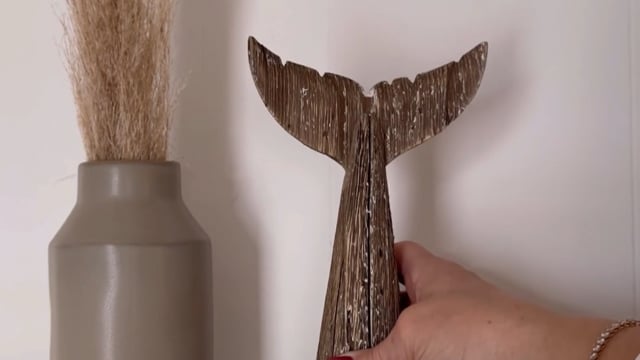 Medium Wooden Driftwood Whale Tail Sitter - Nautical Beach Home Accent