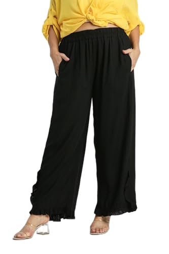 Umgee Linen Blend Elastic Waist Ruffle Hem Pants with Pockets