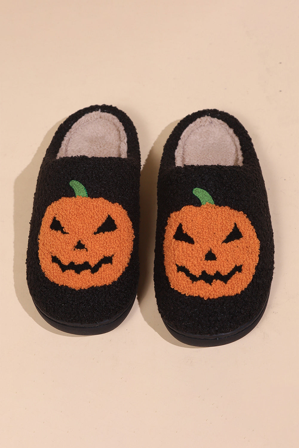 White Halloween Pumpkin Print Plush Slippers