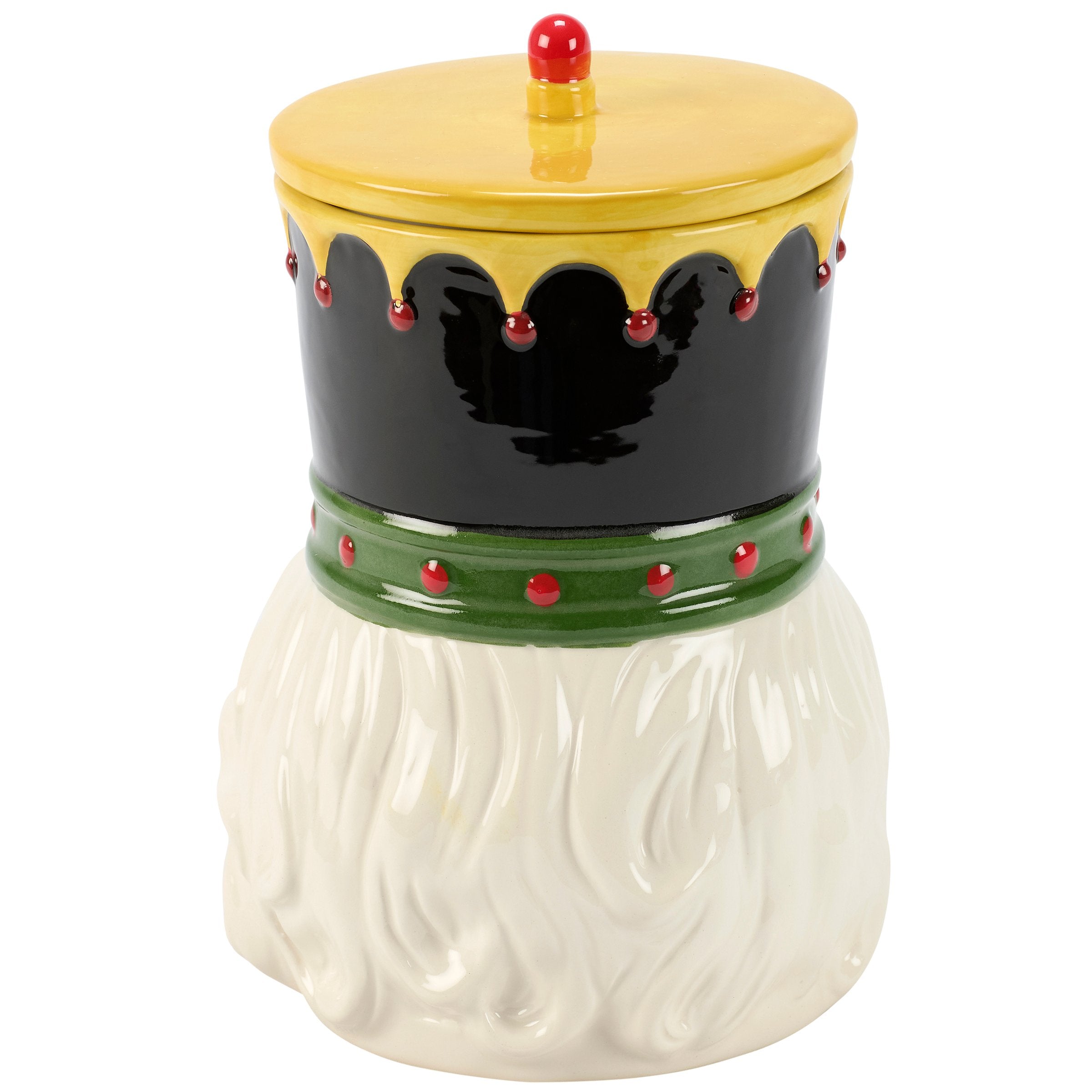 Charming Christmas Nutcracker Ceramic Cookie Jar with Sculpted Details & Hat Lid
