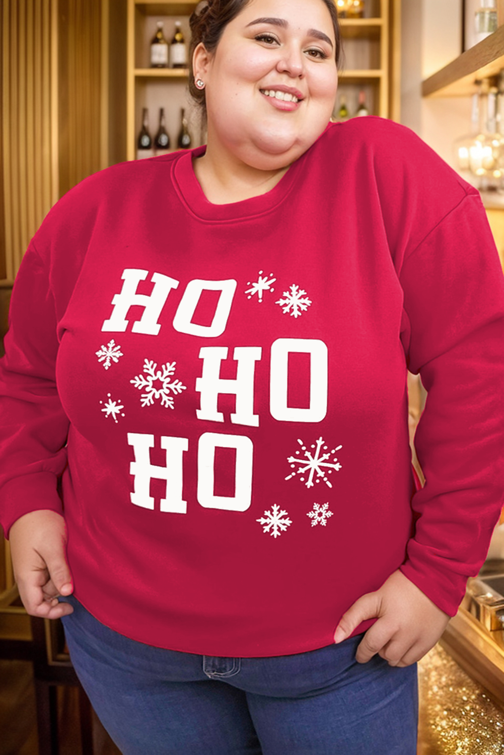 Fiery Red Christmas Ho Ho Ho Plus Size Sweatshirt