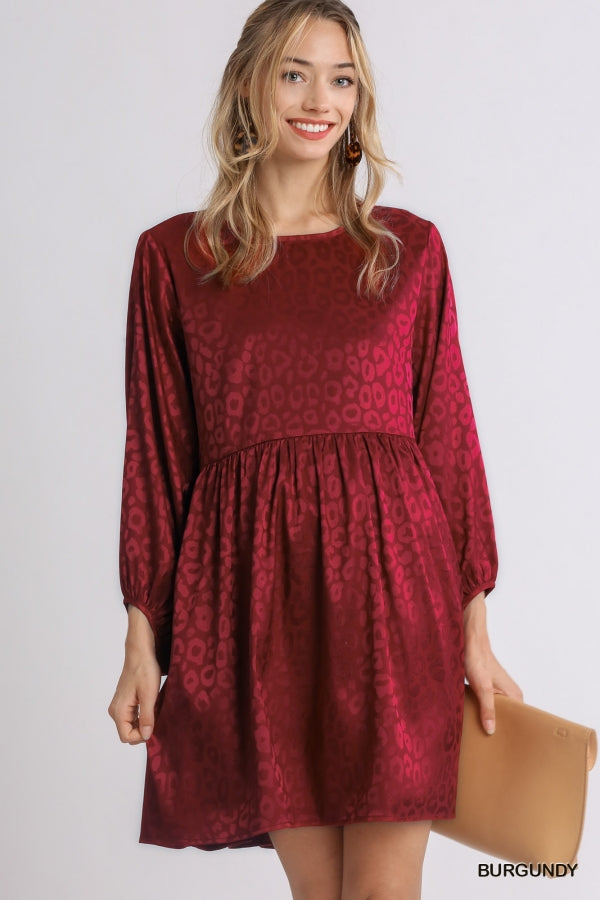 Umgee Animal Jacquard Print Long Sleeve Dress with Keyhole Back