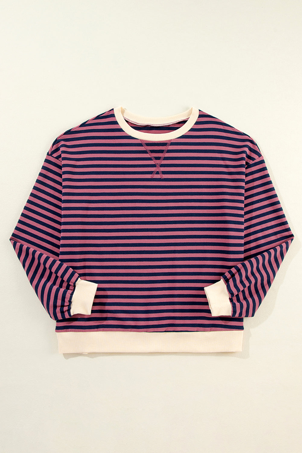 Sky Blue Stripe Contrast Edge Oversized Pullover