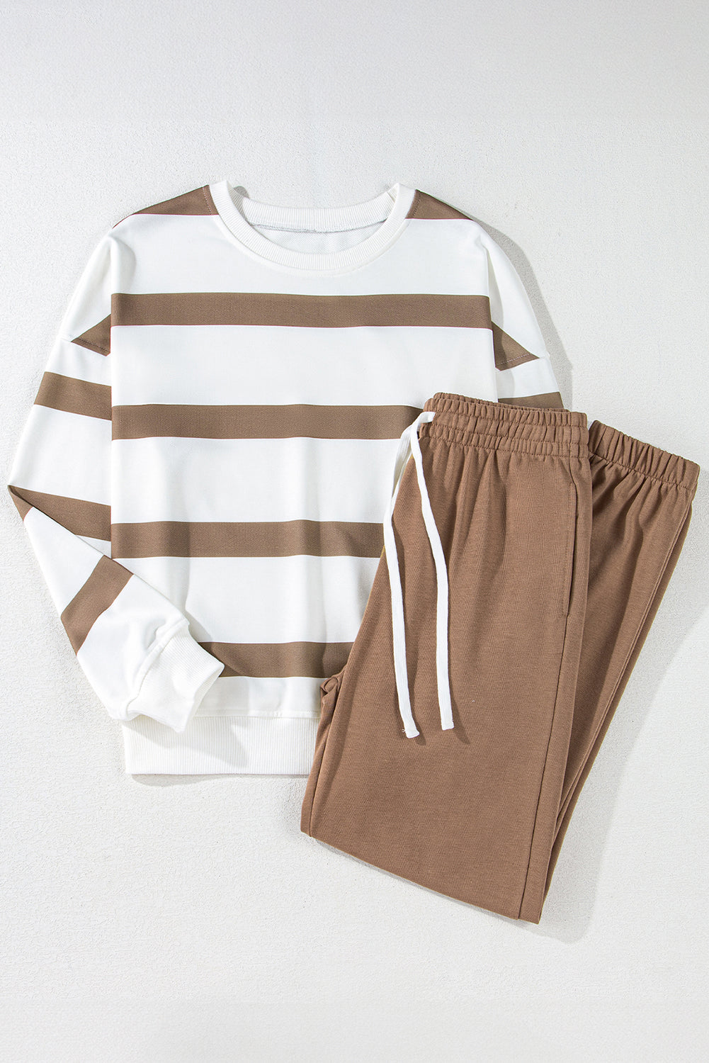 Black Striped Drop Shoulder Pullover and Joggers Set