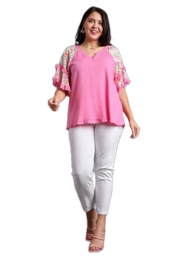 Umgee V-Notched Linen Top with Double Layer Flutter Sleeves, & Frayed Unfinished Hem