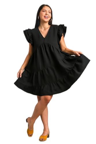 Umgee Texture Fabric V-Neck Dress with Asymmetrical Tiers