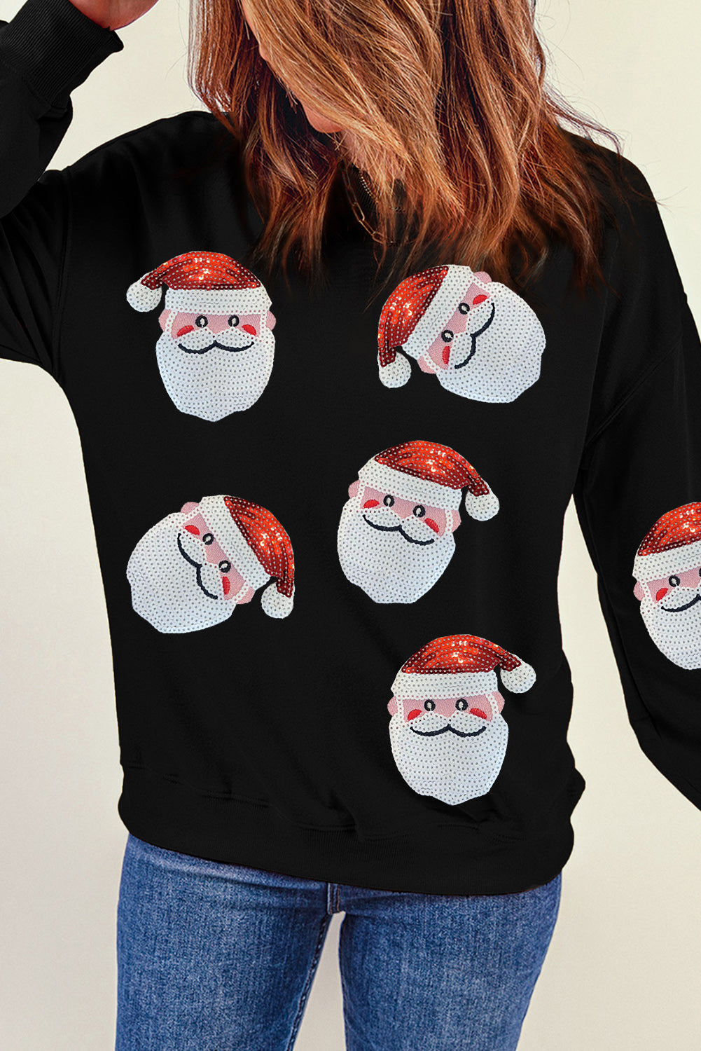 Black Santa Claus Sequin Graphic Sweatshirt