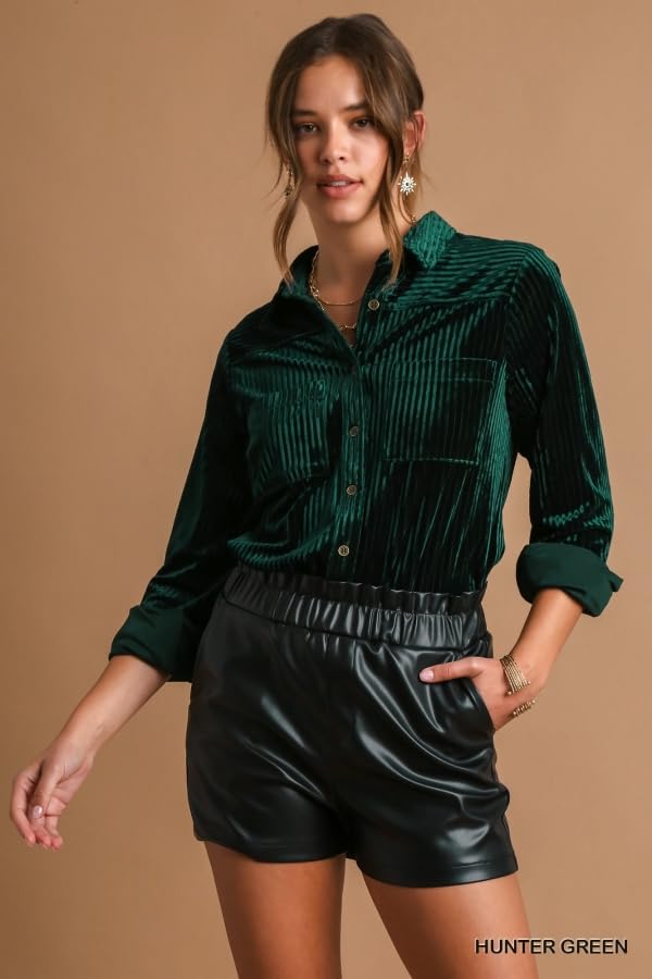 Umgee USA Stripe Textured Velvet Button Down Shirt