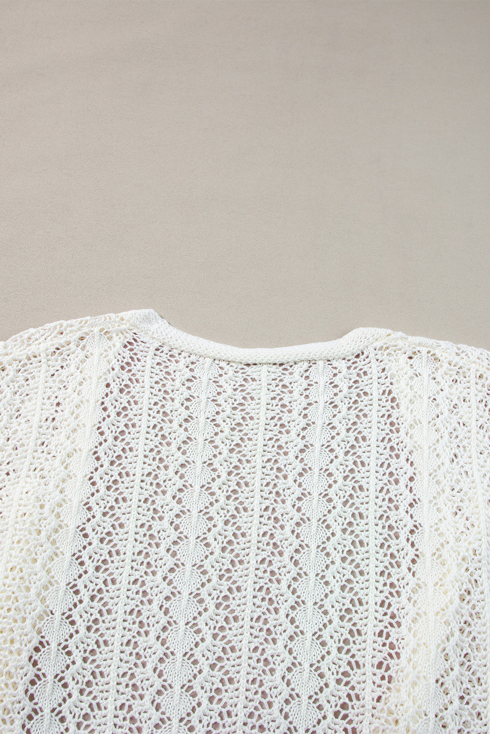 White Hollow Out Crochet Knit Drop Shoulder Open Front Cardigan