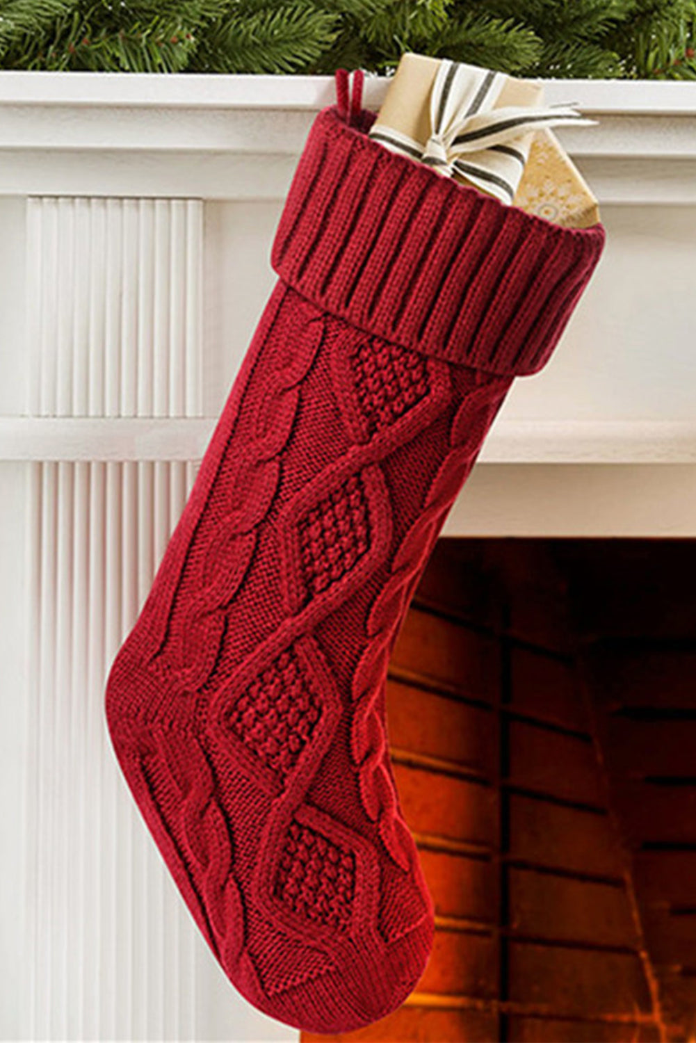 Red Textured Knit Christmas Stocking Ornament