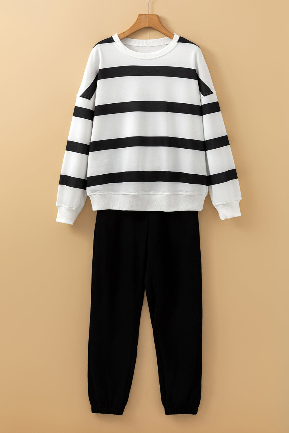 Black Striped Drop Shoulder Pullover and Joggers Set