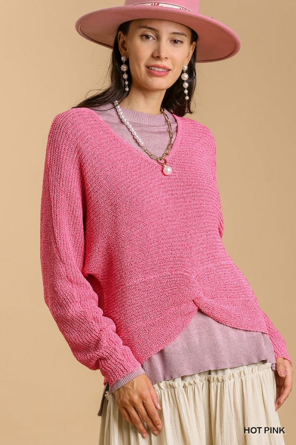 Umgee Twist Front Long Sleeve Pullover Sweater