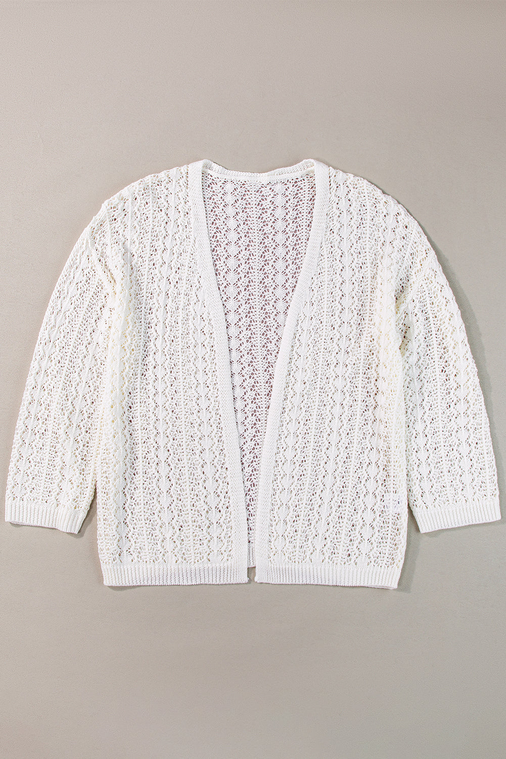 White Hollow Out Crochet Knit Drop Shoulder Open Front Cardigan