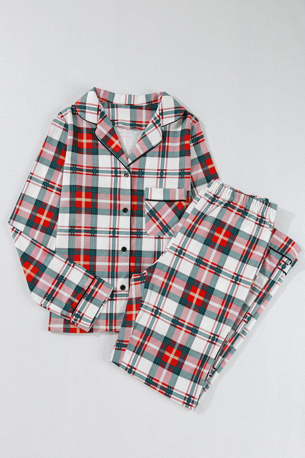 Red Christmas Plaid Long Sleeve Shirt and Pants Pajama Set