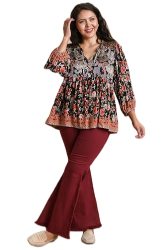 Umgee Paisley and Border Print Mixed Top