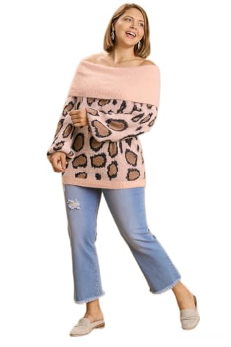 Umgee Animal Print Long Sleeve Off Shoulder Pullover Sweater