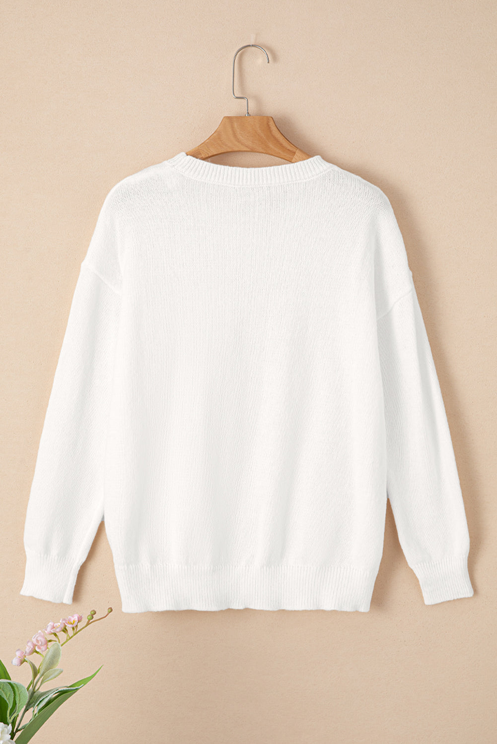 White Glitter Merry & Bright Round Neck Knit Sweater