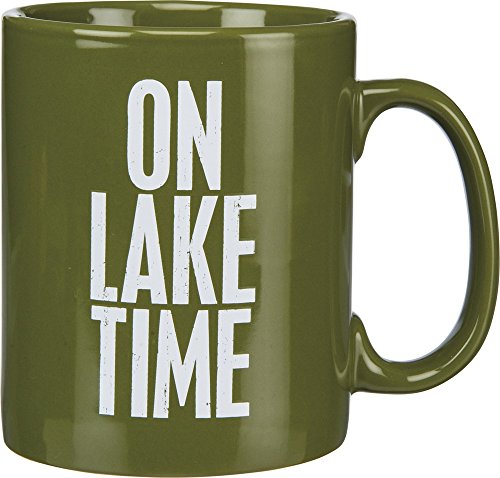 Primitives by Kathy 21675 Green Stoneware Coffee Mug, 20-Ounce, On Lake Time