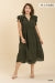 Umgee Collar Split Neck Short Ruffle Sleeves Tiered Midi Dress with No Lining