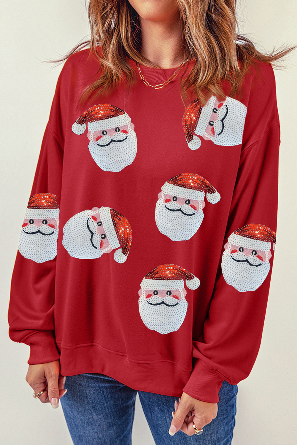 Black Santa Claus Sequin Graphic Sweatshirt