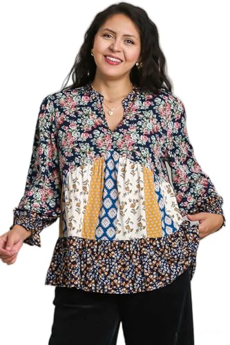 Umgee Woven Mixed Printed Tiered Top