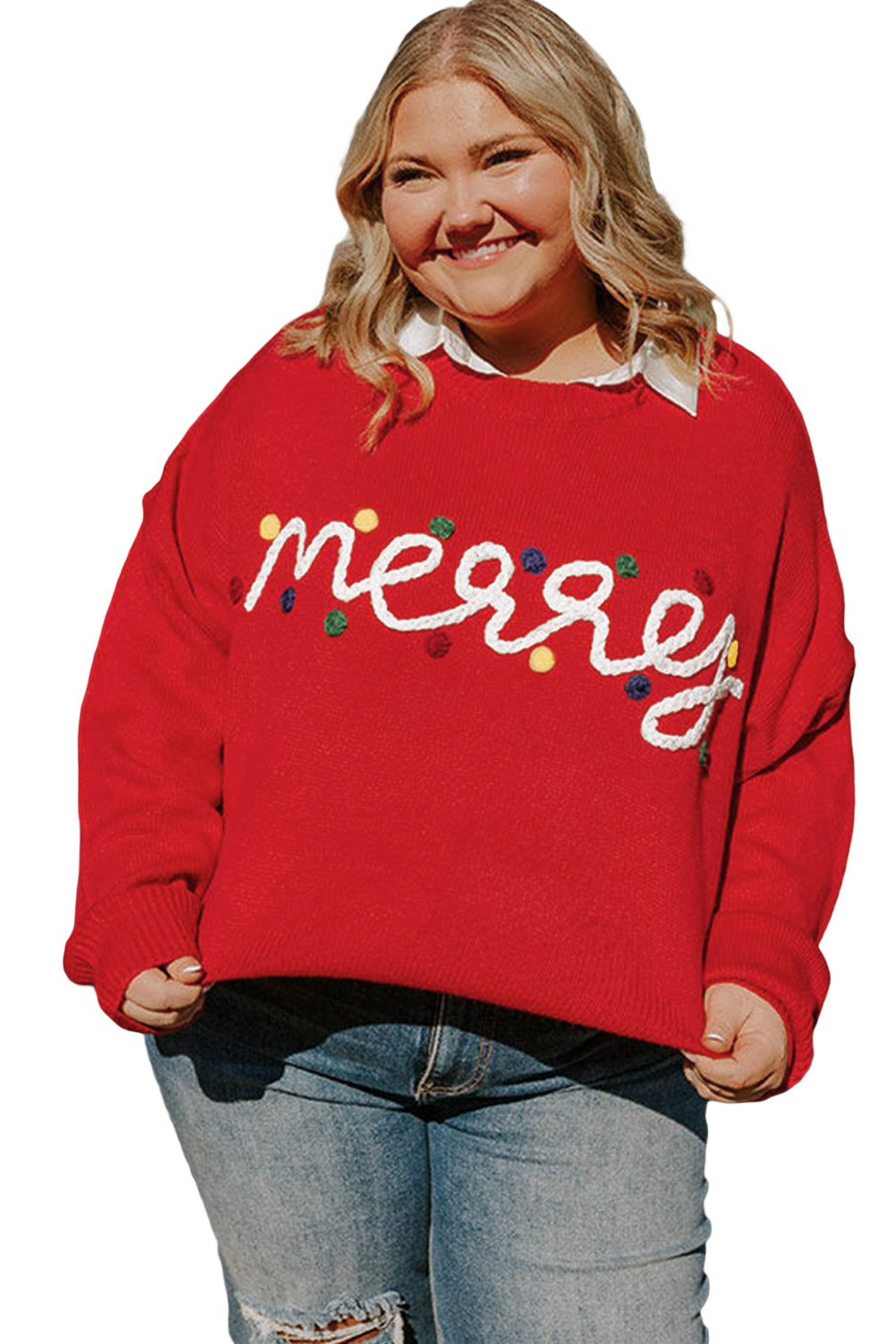 Fiery Red Merry Graphic Christmas Plus Size Sweater