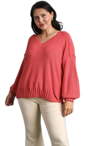 Umgee Solid V-Neck Long Sleeve Sweater Top