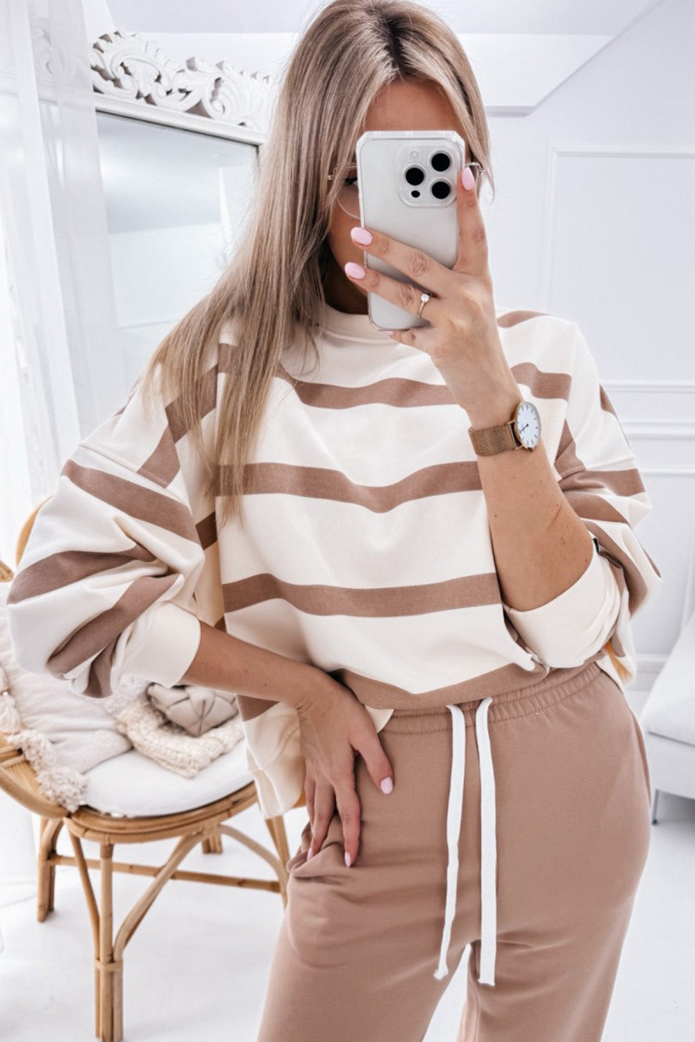 Black Striped Drop Shoulder Pullover and Joggers Set