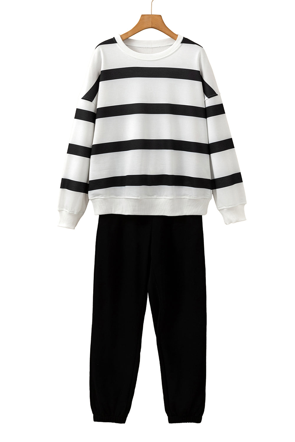 Black Striped Drop Shoulder Pullover and Joggers Set